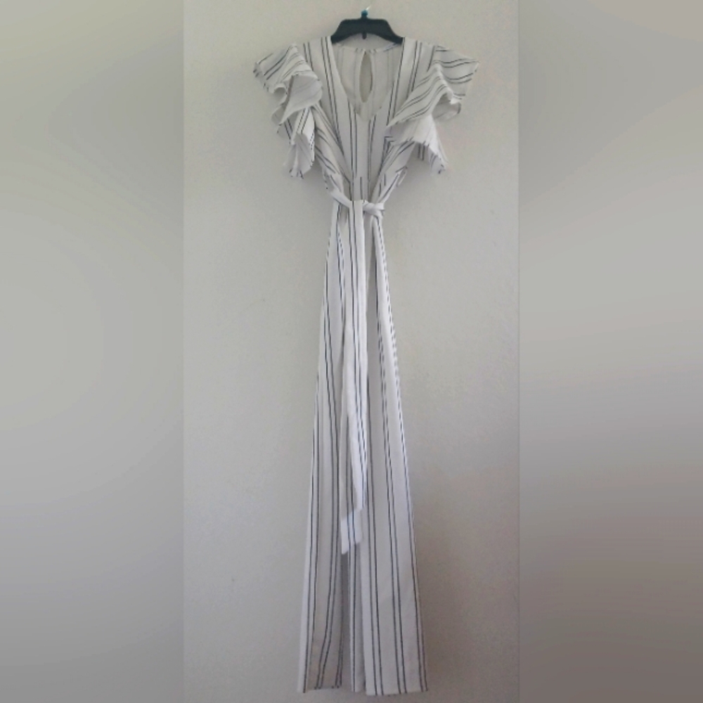 Fashion Nova White and Black Striped Jumpsuit